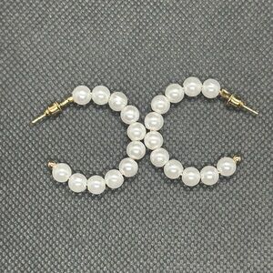 Classic White Simulated Pearl Gold Tone Elegant C-Hoops | Timeless Jewelry